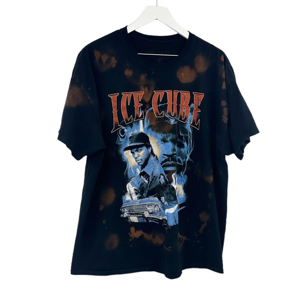 Ice Cube Black Bleach Washed Short Sleeve Shirt Size 3XL Streetwear